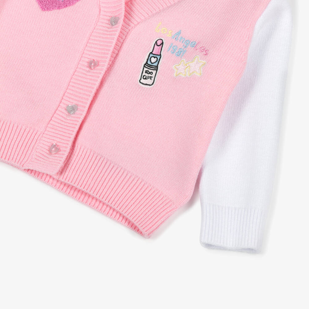 Guess-Baby Girls Pink & White Appliqué Cardigan | Childrensalon Outlet