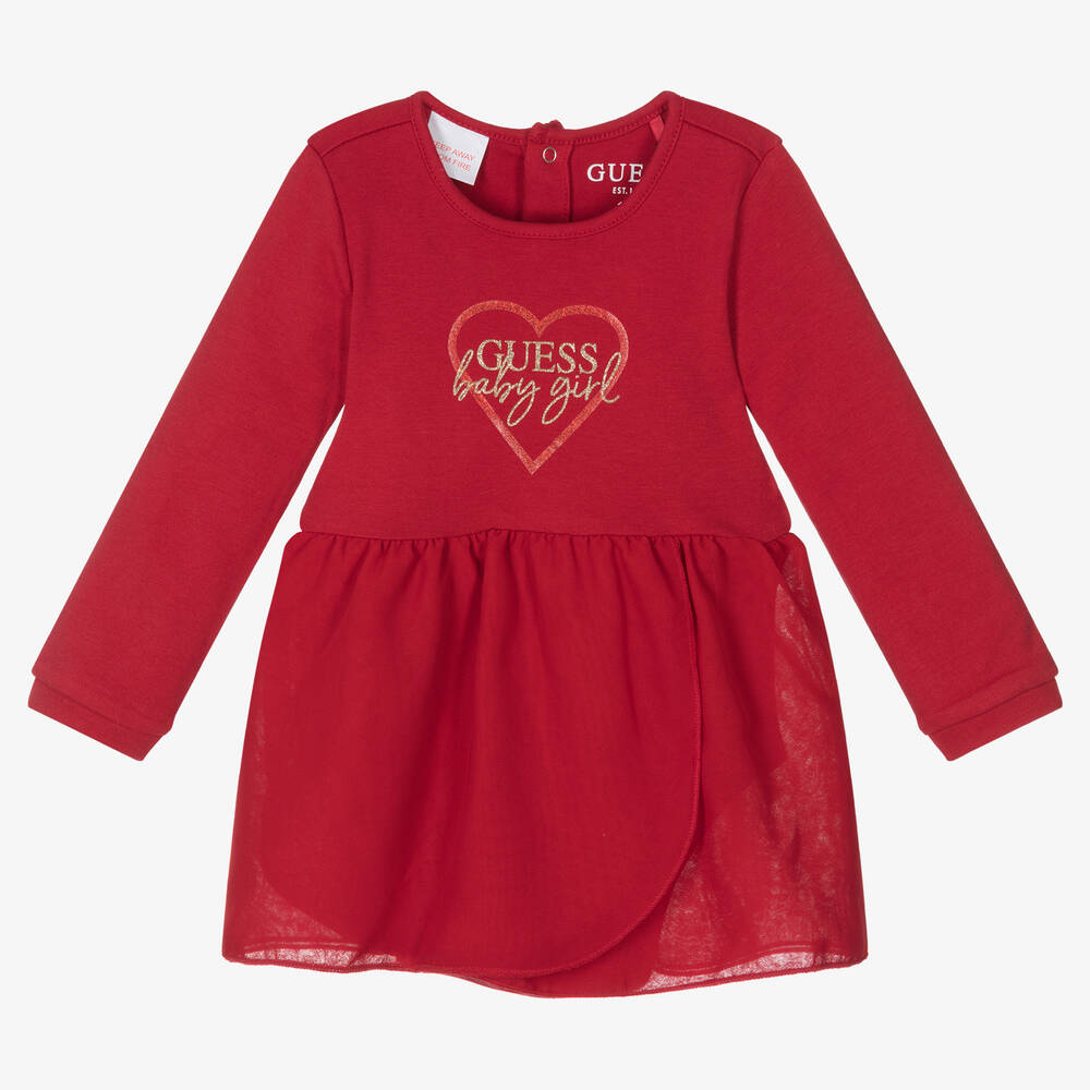 Guess Robe rouge en coton bebe fille Childrensalon Outlet