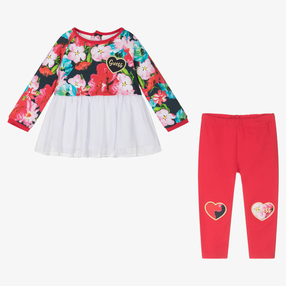 Guess-Baby Girls Red Cotton Leggings Set | Childrensalon Outlet