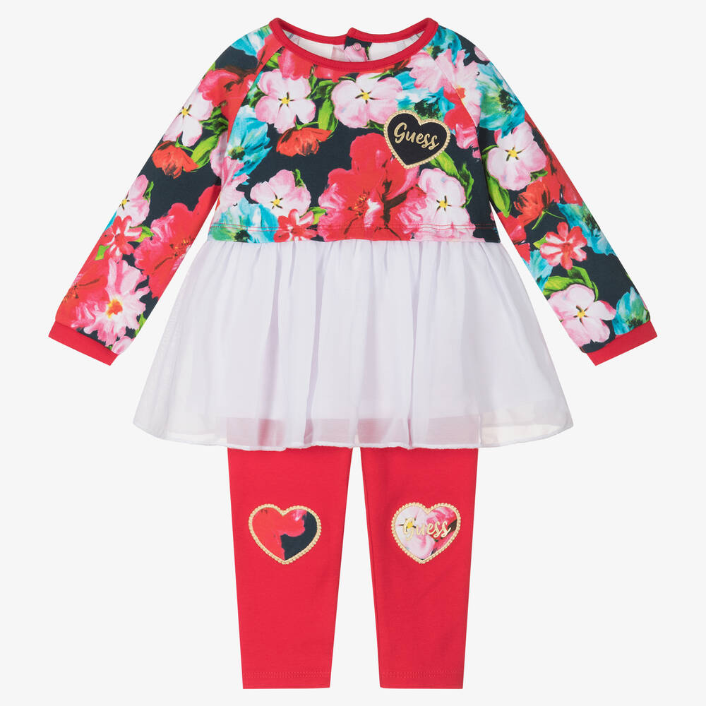 Guess - Baby Girls Red Cotton Leggings Set | Childrensalon