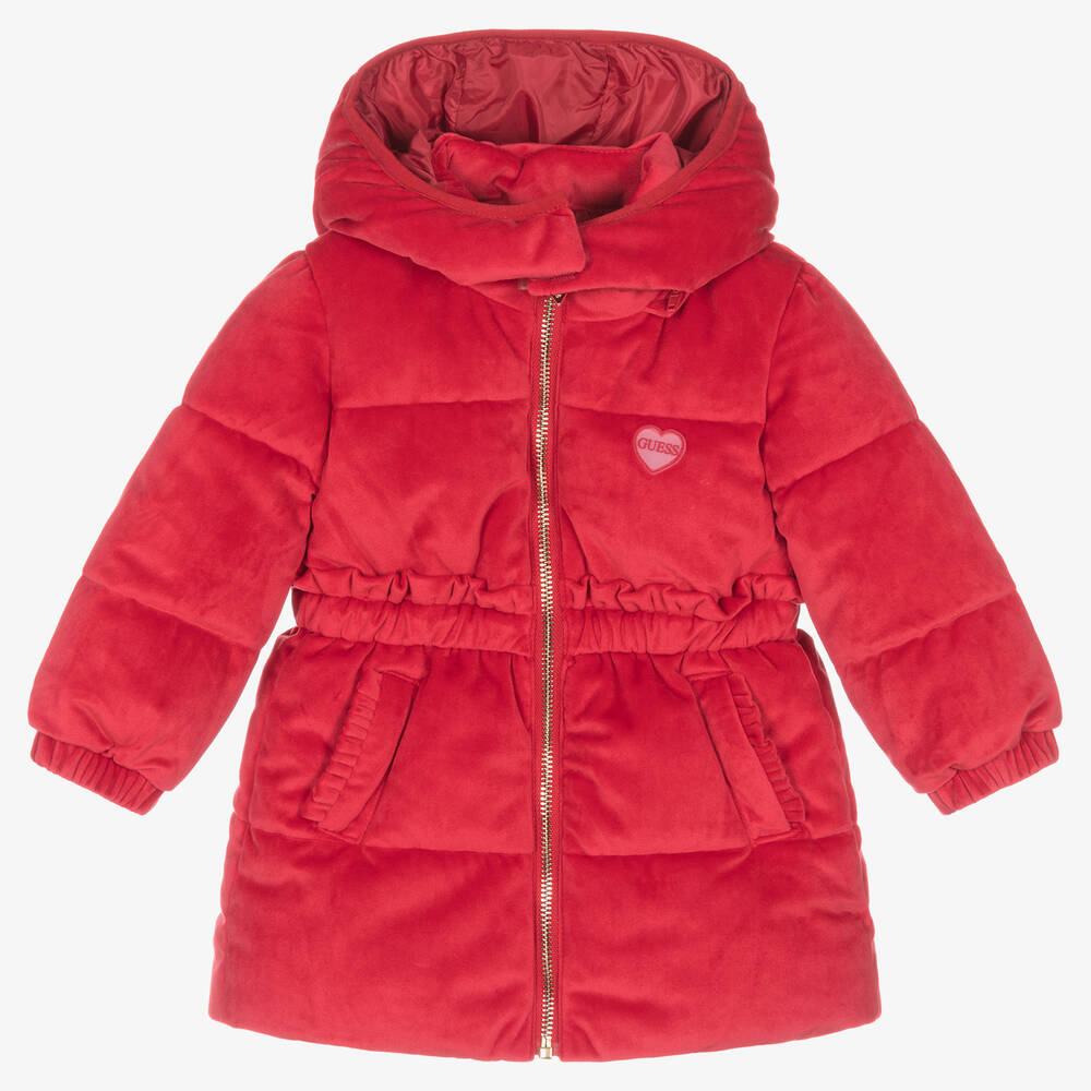 Guess - معطف بافر مخمل لون أحمر للمولودات | Childrensalon