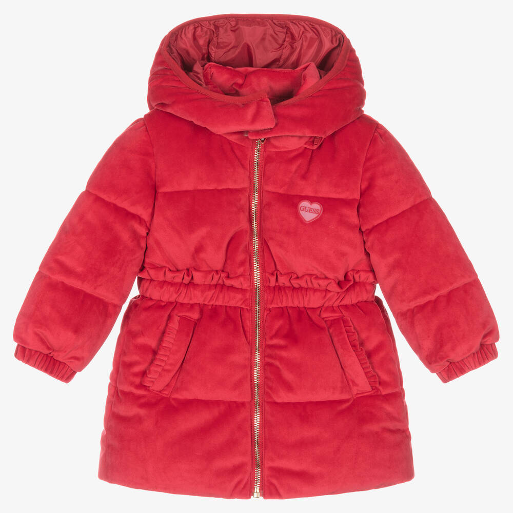 Baby Girls Red Velvet Puffer Coat