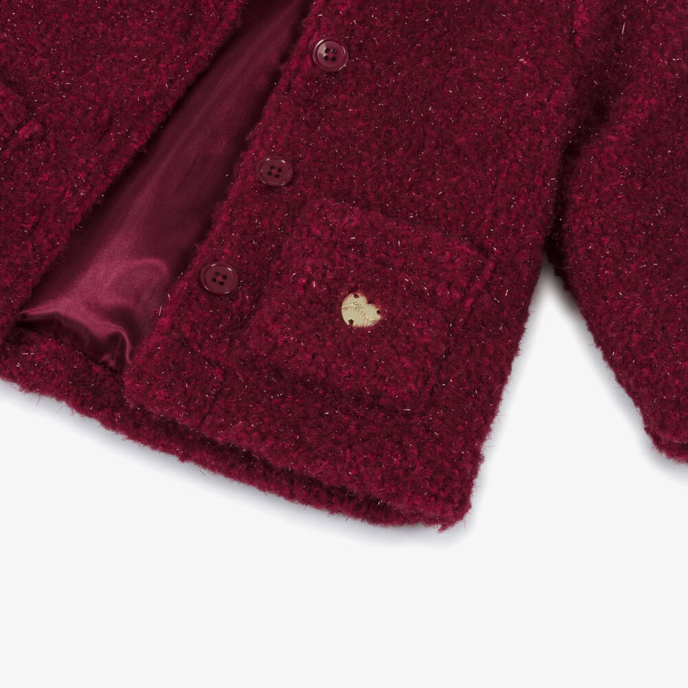 Guess-Baby Girls Sparkly Burgundy Red Coat with Embroidered Logo | Childrensalon Outlet