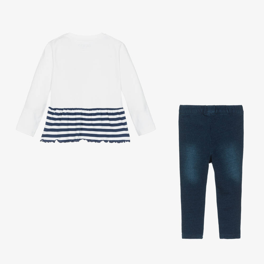 Guess-Baby Girls White & Blue Love Leggings Set | Childrensalon Outlet