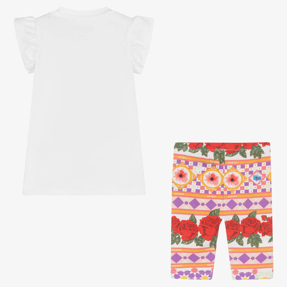 Guess-Baby Girls White & Colourful Print Leggings Set | Childrensalon Outlet