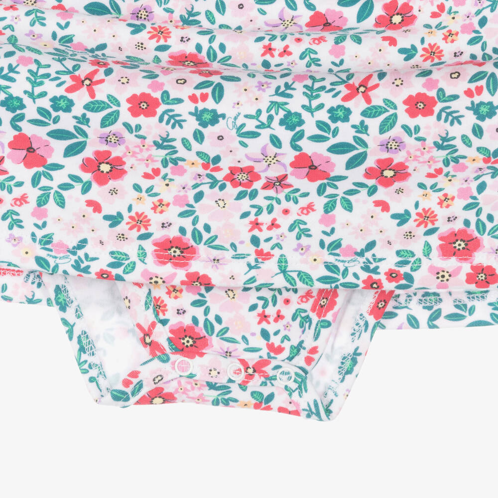 Guess-Baby Girls White Cotton Floral Dress | Childrensalon Outlet
