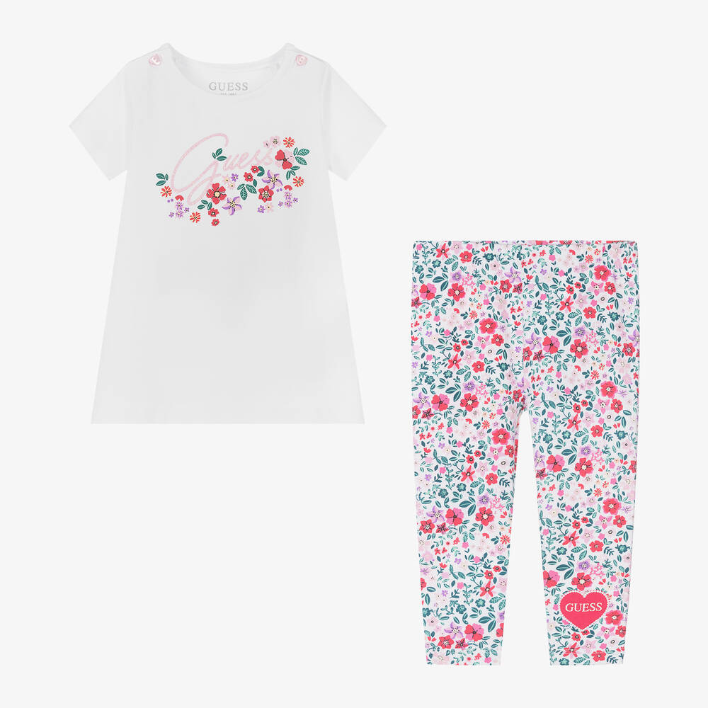 Guess-Baby Girls White Cotton Leggings Set | Childrensalon Outlet