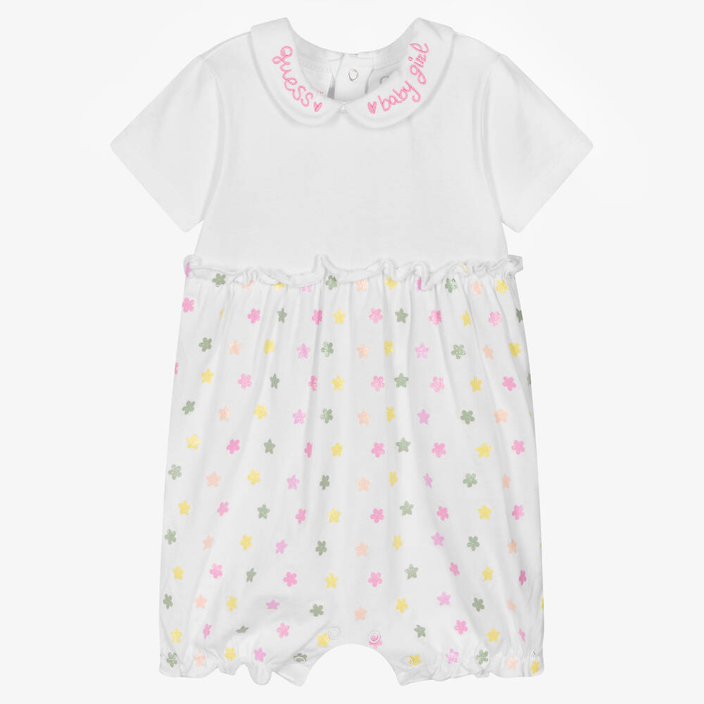 Guess - Baby Girls White Cotton Shortie | Childrensalon