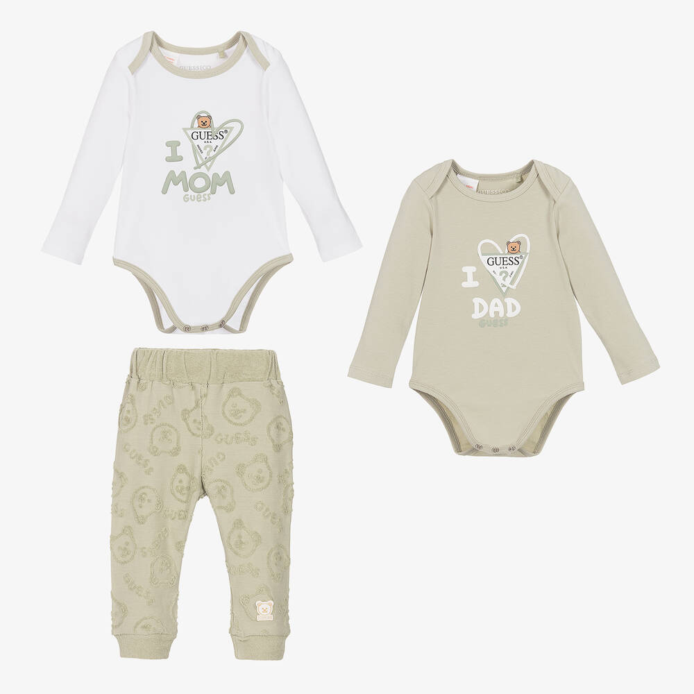 Guess - Baby Green Cotton Joggers Set  | Childrensalon