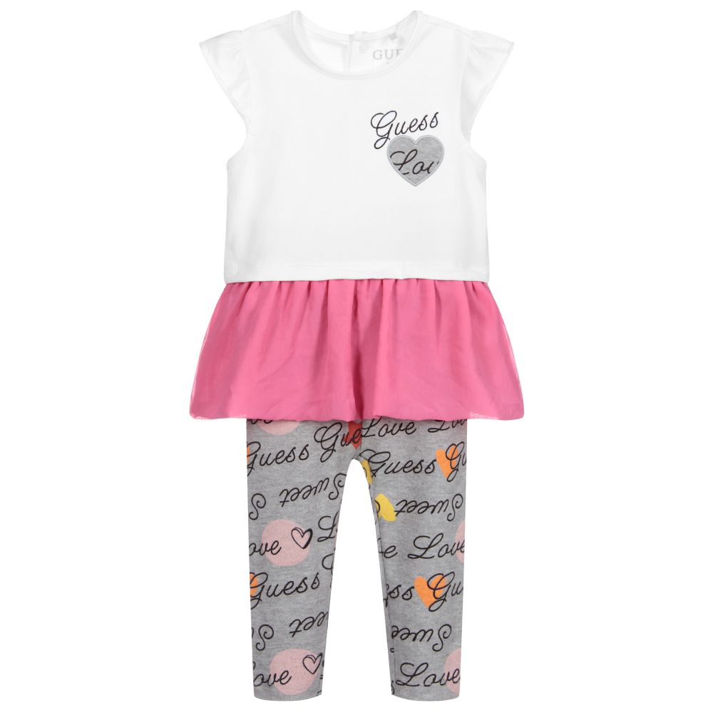 Guess - Baby-Set mit Leggings in Weiß und Pink | Childrensalon