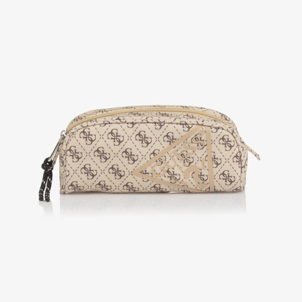 Guess-Beige & Brown 4g Logo Pencil Case (20cm) | Childrensalon Outlet