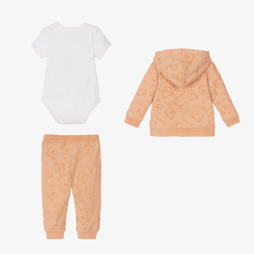 Guess-Beige Cotton Baby Tracksuit Set | Childrensalon Outlet