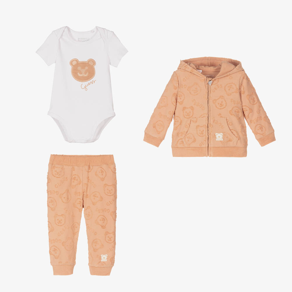 Guess-Beige Cotton Baby Tracksuit Set | Childrensalon Outlet