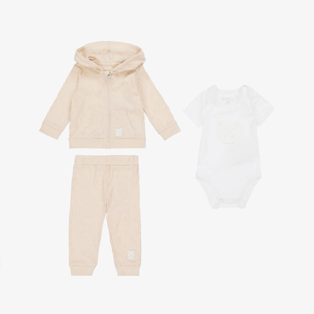 Guess-Beige Cotton Baby Tracksuit Set | Childrensalon Outlet