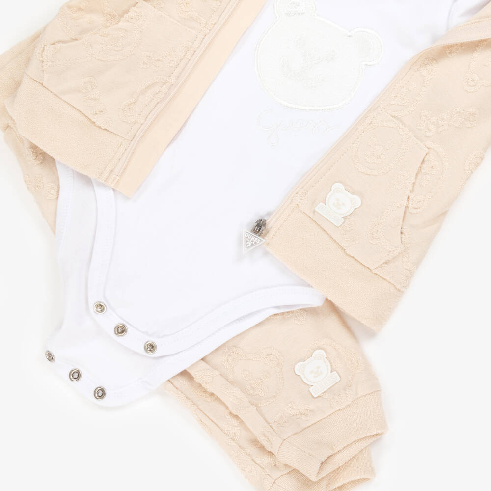 Guess-Beige Cotton Baby Tracksuit Set | Childrensalon Outlet