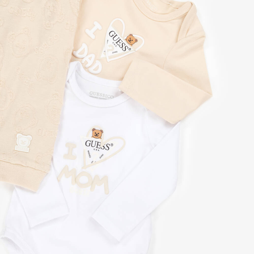 Guess-Beige Cotton Baby Trouser Set | Childrensalon Outlet