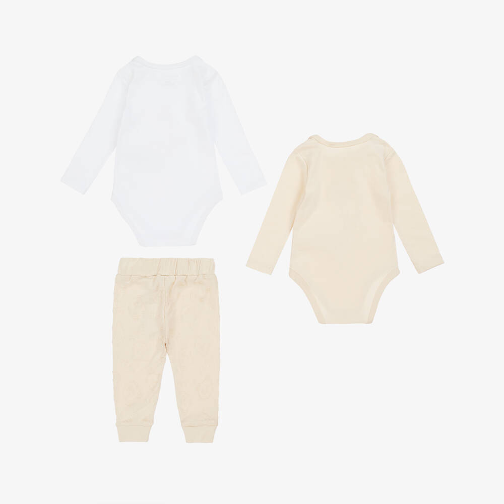 Guess-Beige Cotton Baby Trouser Set | Childrensalon Outlet
