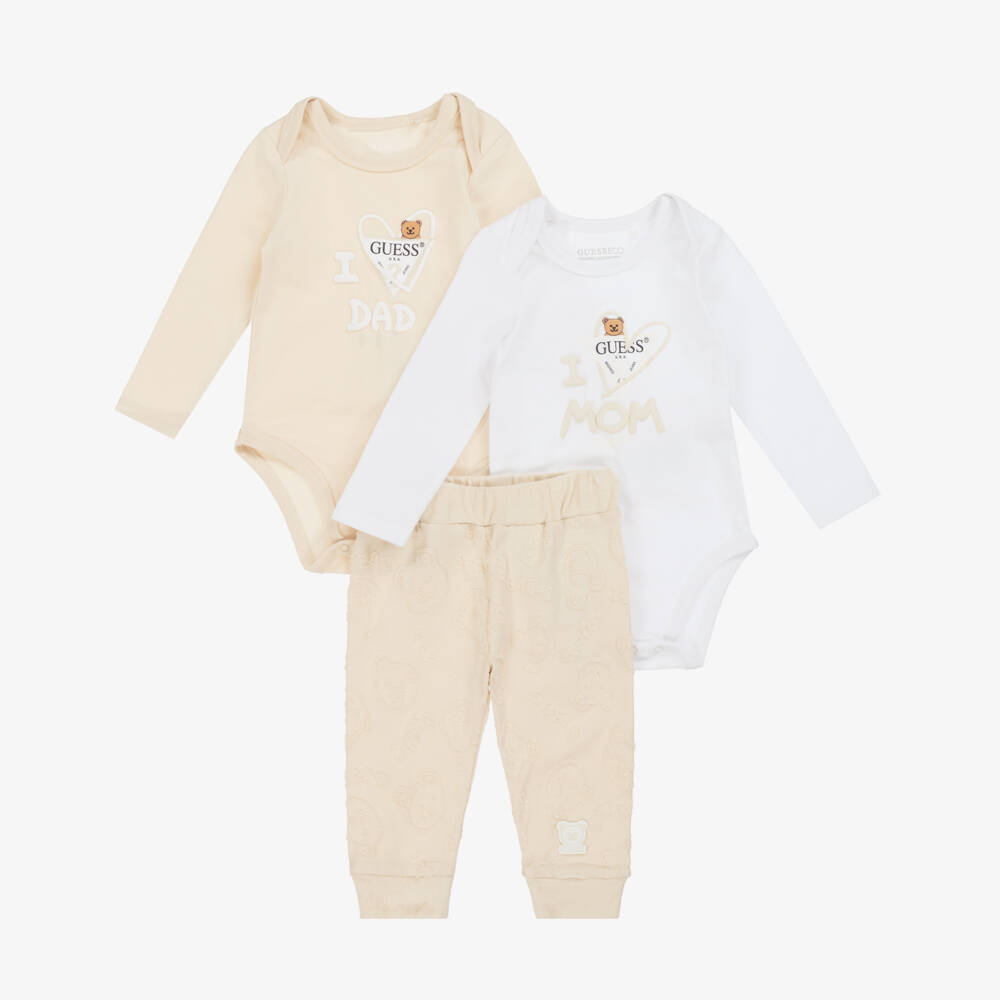 Guess-Beige Cotton Baby Trouser Set | Childrensalon Outlet