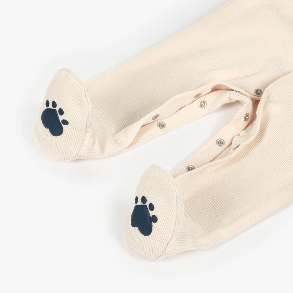 Guess-Beige Cotton Babygrow Set with Teddy Bear Logo | Childrensalon Outlet