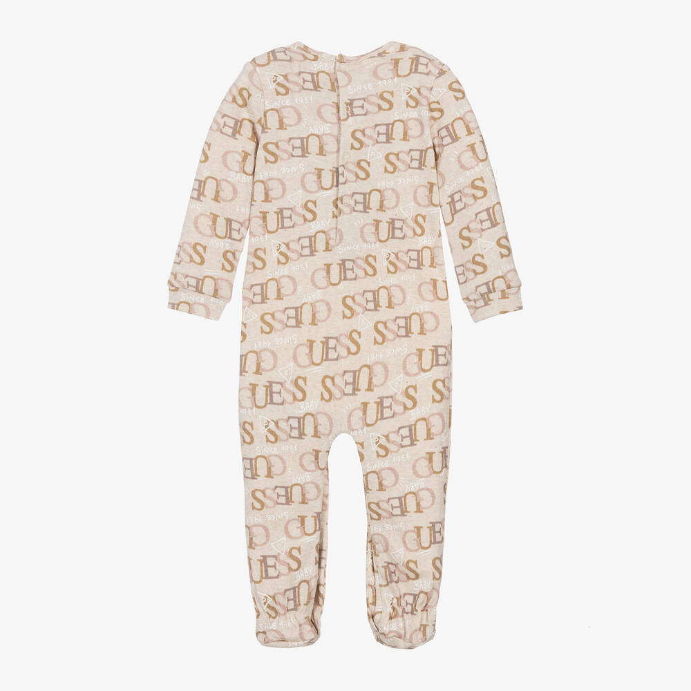 Guess-Beige Cotton Bear Logo Babygrow | Childrensalon Outlet
