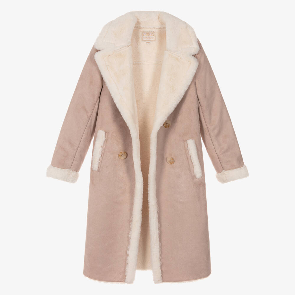Guess-Beige Faux Suede Long Coat | Childrensalon Outlet