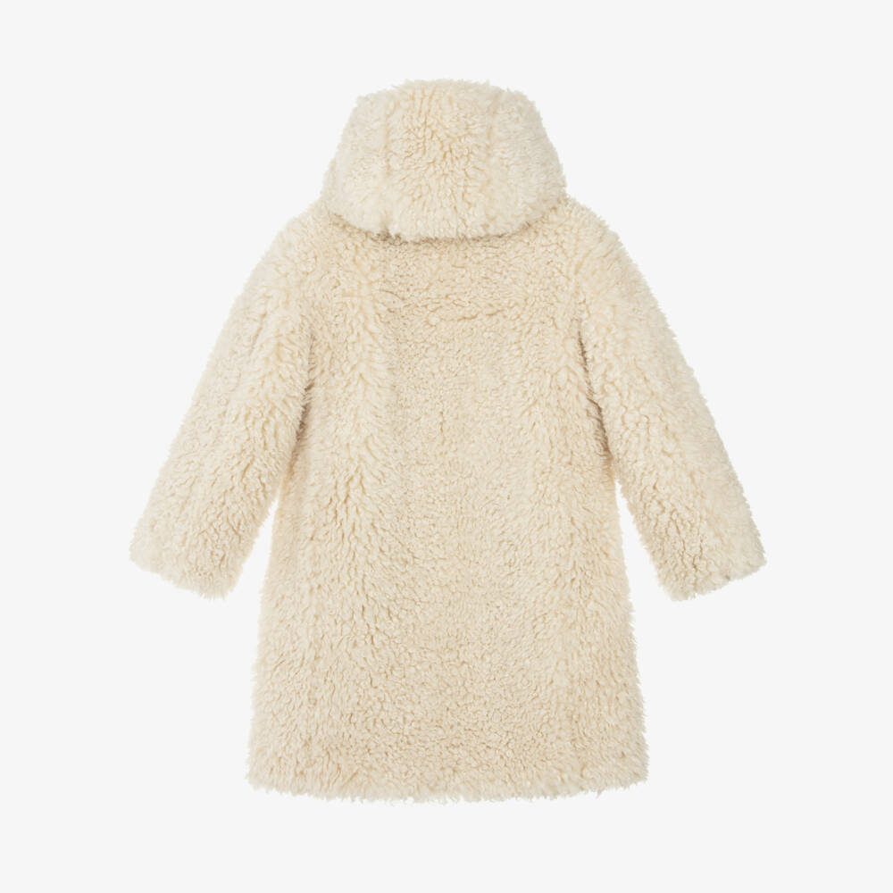 Guess-Beige Fluffy Long Hooded Coat | Childrensalon Outlet