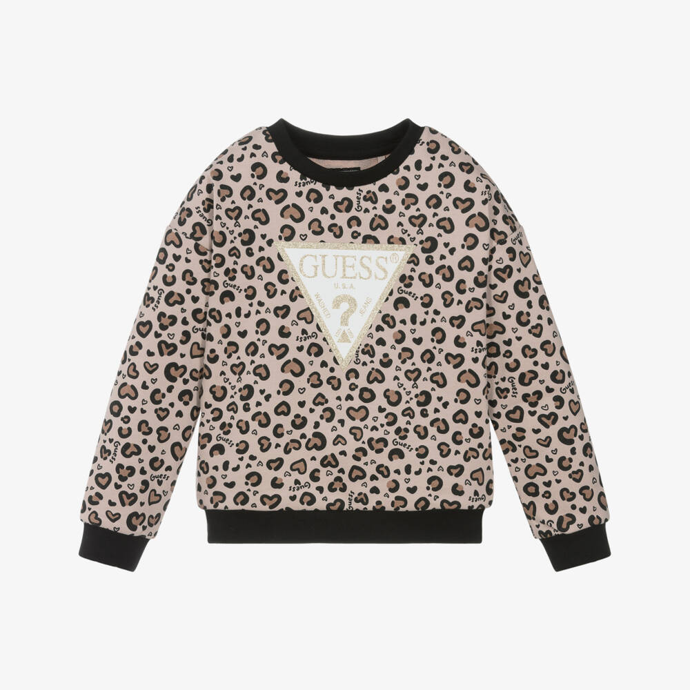 Guess-Beige Leopard Logo Sweatshirt | Childrensalon Outlet
