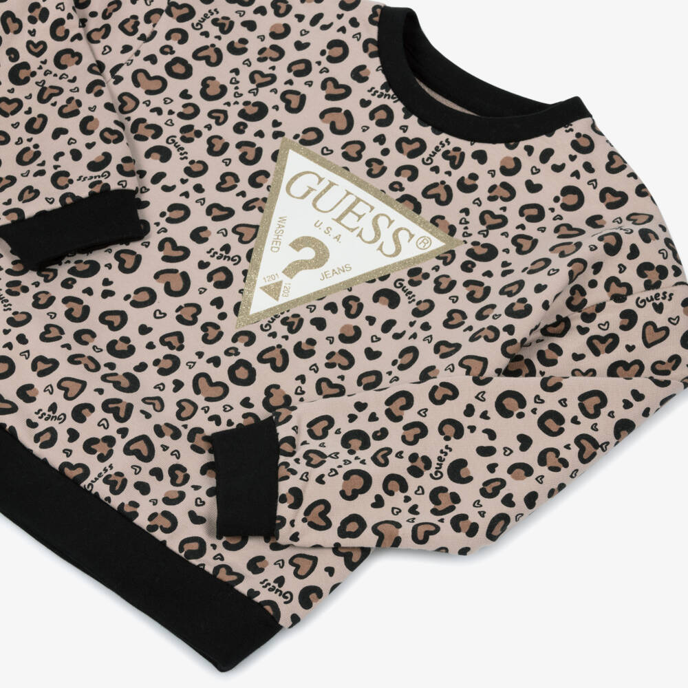 Guess-Beige Leopard Logo Sweatshirt | Childrensalon Outlet
