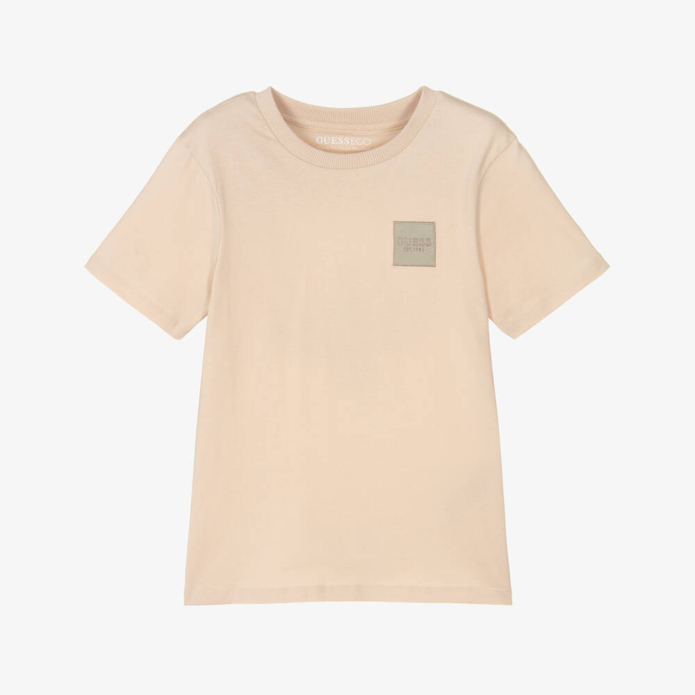 Guess-Beige Logo T-shirt | Childrensalon Outlet