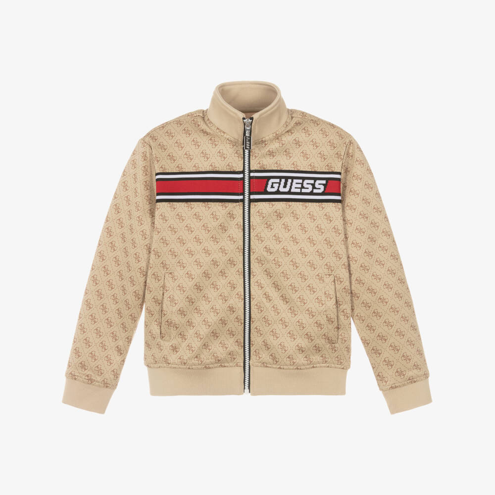 Guess-Бежевая толстовка на молнии с логотипом для мальчиков | Childrensalon Outlet