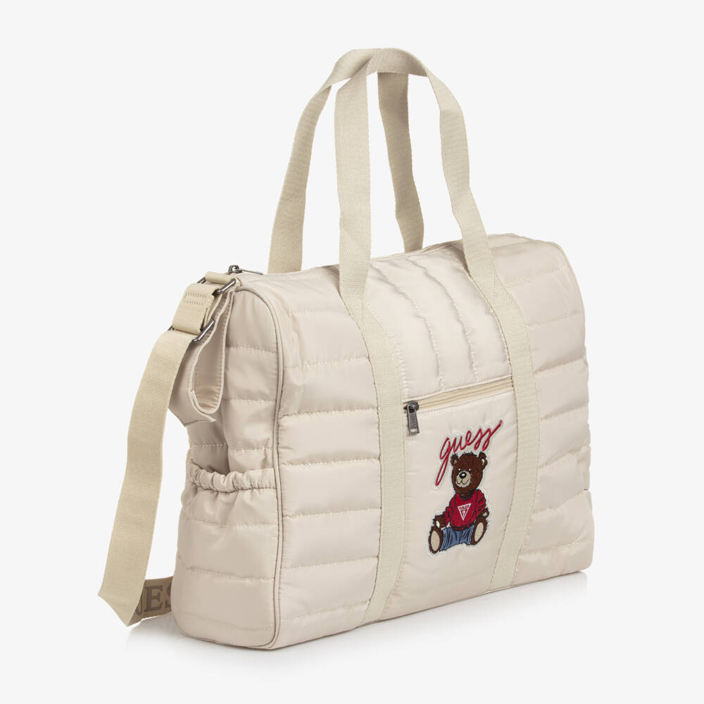 Guess-Beige Quilted Changing Bag with Bear Embroidery (45cm) | Childrensalon Outlet