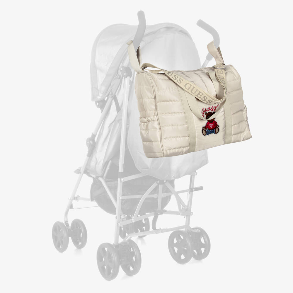 Guess-Beige Quilted Changing Bag with Bear Embroidery (45cm) | Childrensalon Outlet