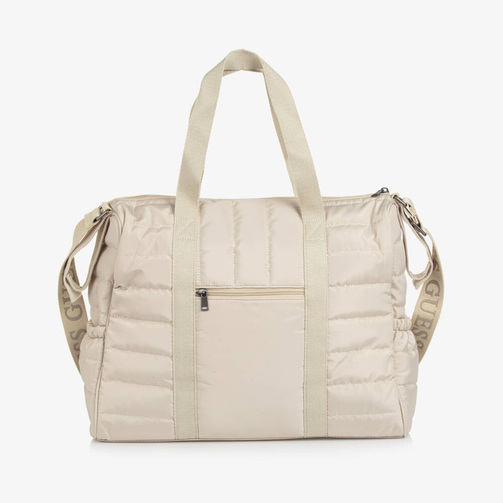 Guess-Beige Quilted Changing Bag with Bear Embroidery (45cm) | Childrensalon Outlet