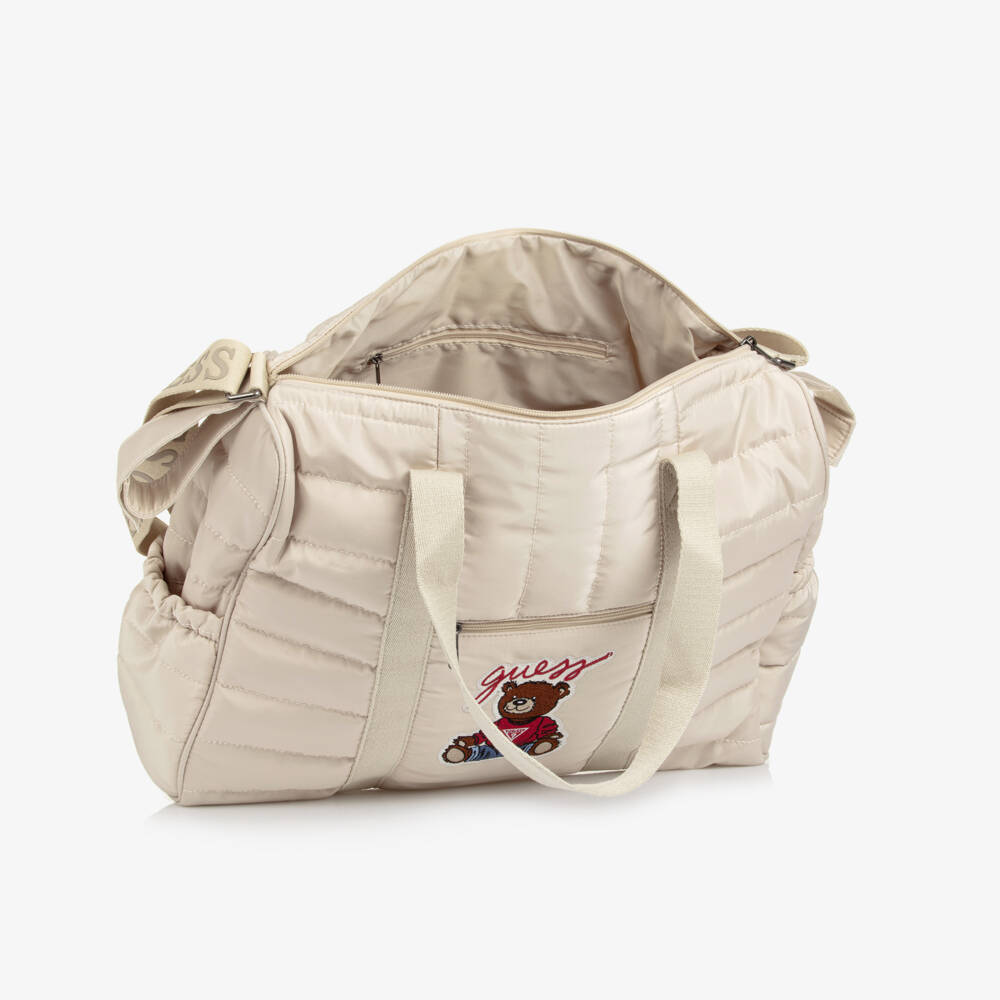 Guess-Beige Quilted Changing Bag with Bear Embroidery (45cm) | Childrensalon Outlet