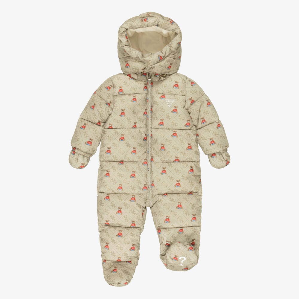 Guess-Beige Teddy & 4G Logo Baby Snowsuit | Childrensalon Outlet