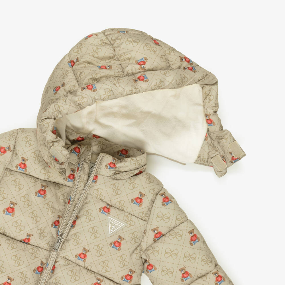 Guess-Beige Teddy & 4G Logo Baby Snowsuit | Childrensalon Outlet