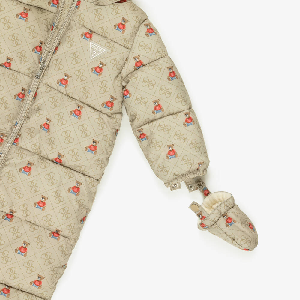 Guess-Beige Teddy & 4G Logo Baby Snowsuit | Childrensalon Outlet