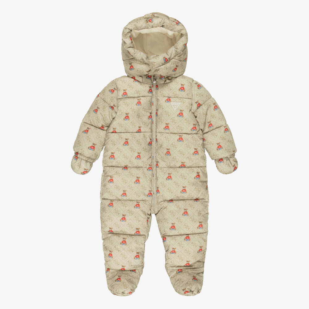 Guess-Beige Teddy & 4G Logo Baby Snowsuit | Childrensalon Outlet
