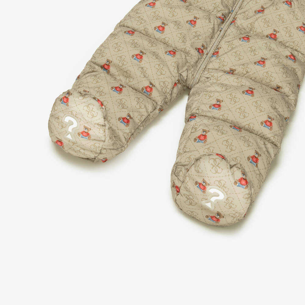 Guess-Beige Teddy & 4G Logo Baby Snowsuit | Childrensalon Outlet