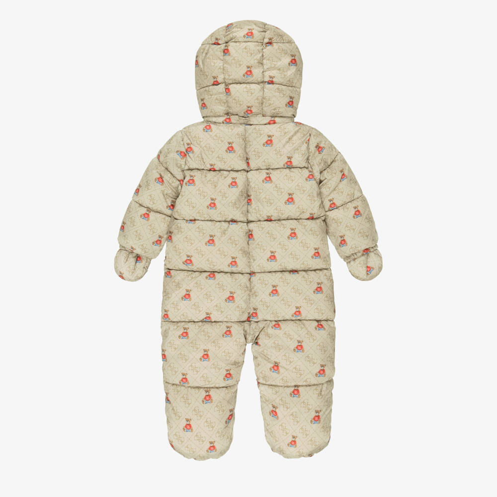 Guess-Beige Teddy & 4G Logo Baby Snowsuit | Childrensalon Outlet