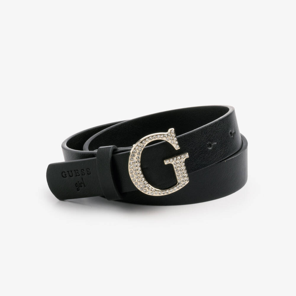 Guess-Black Belt With Diamante G | Childrensalon Outlet