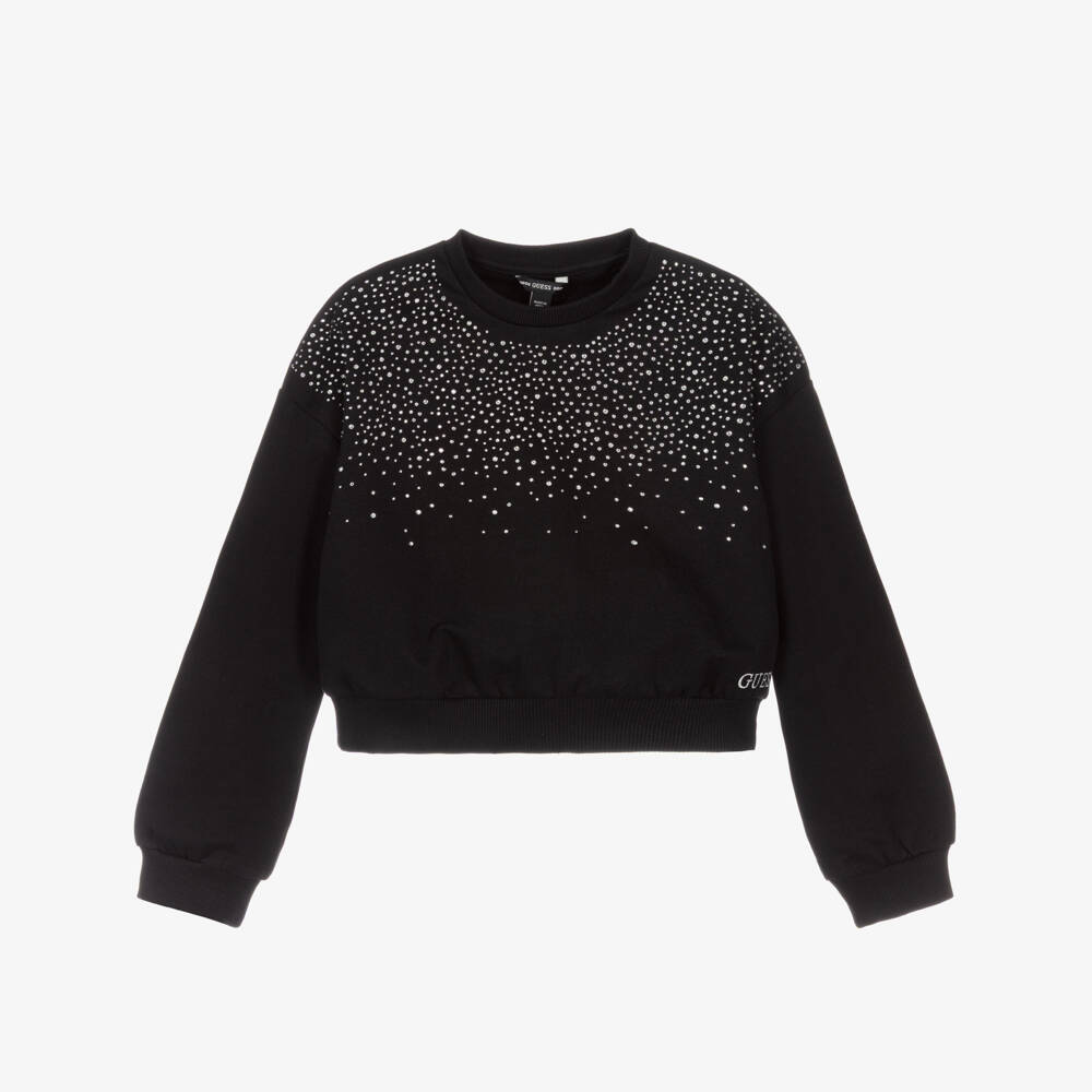 Guess-Черный свитшот с кристаллами для девочек | Childrensalon Outlet