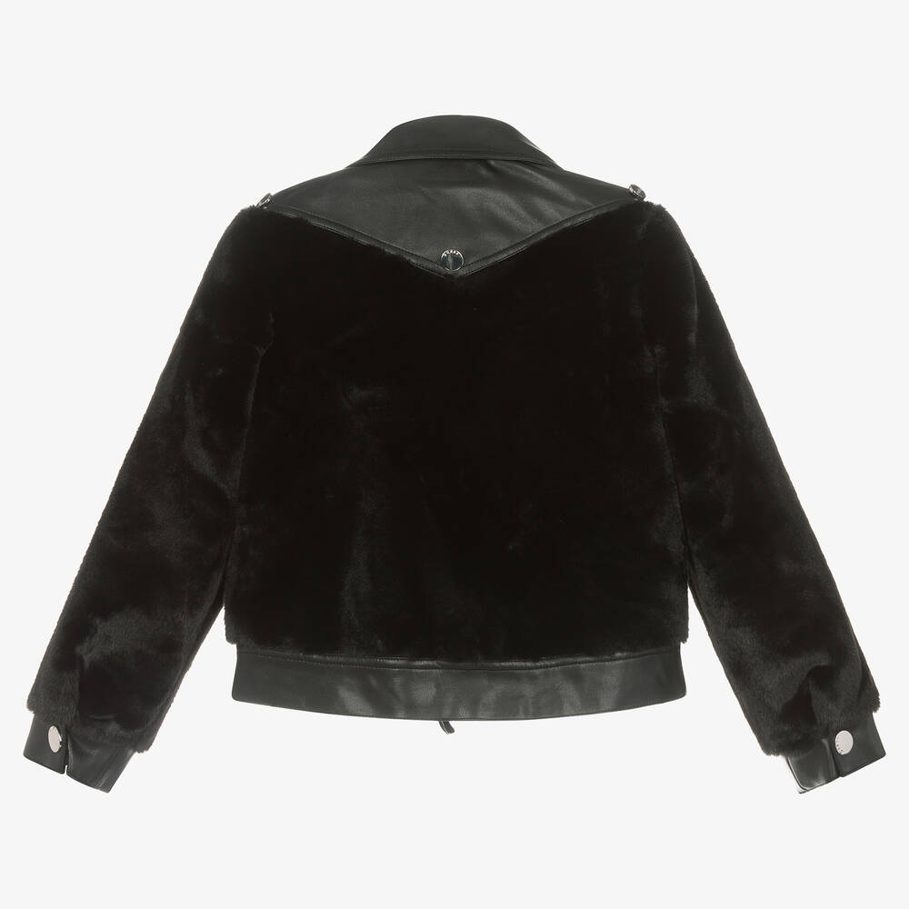 Guess-Black Faux Leather & Fur Jacket | Childrensalon Outlet
