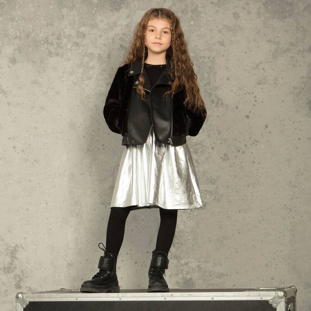 Guess-Black Faux Leather & Fur Jacket | Childrensalon Outlet