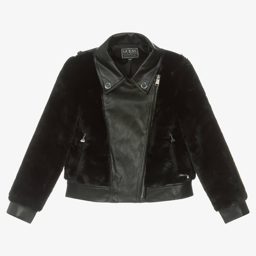 Guess - Black Faux Leather & Fur Jacket | Childrensalon