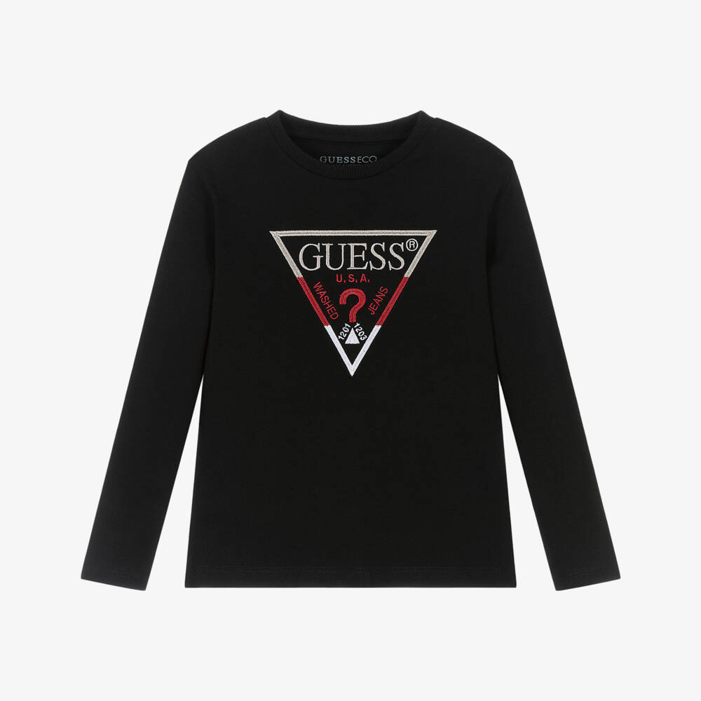 Guess-Black Logo Ls T-shirt | Childrensalon Outlet