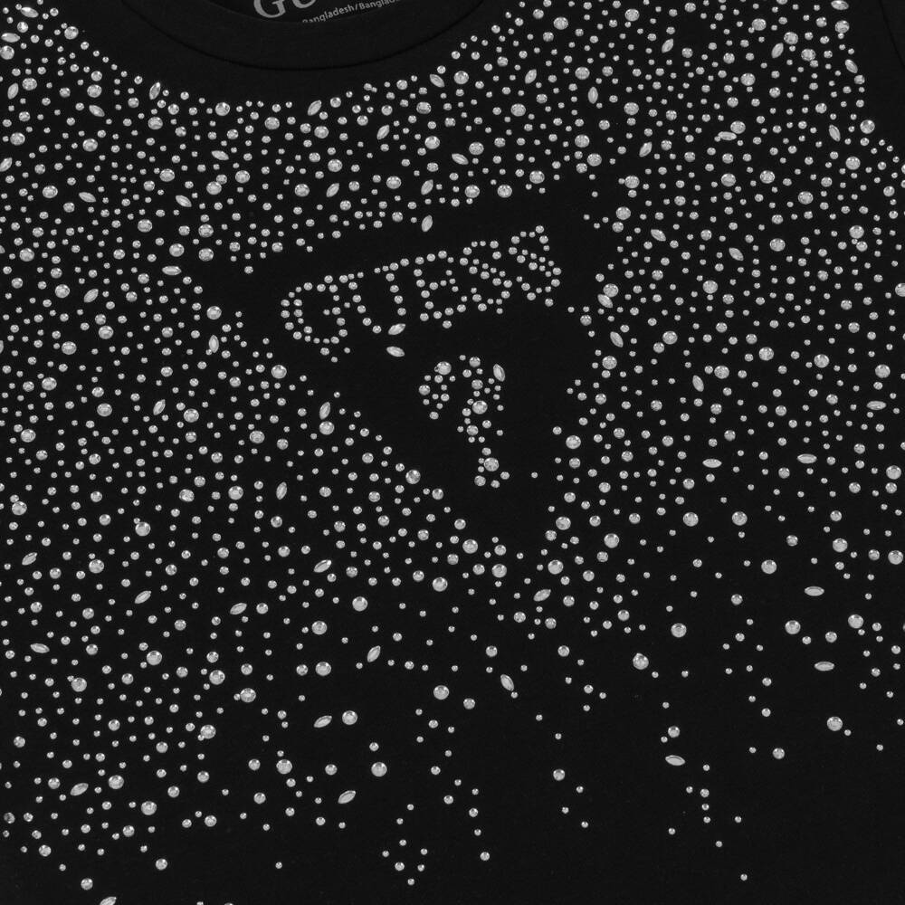 Guess-Черная футболка с логотипом из страз | Childrensalon Outlet