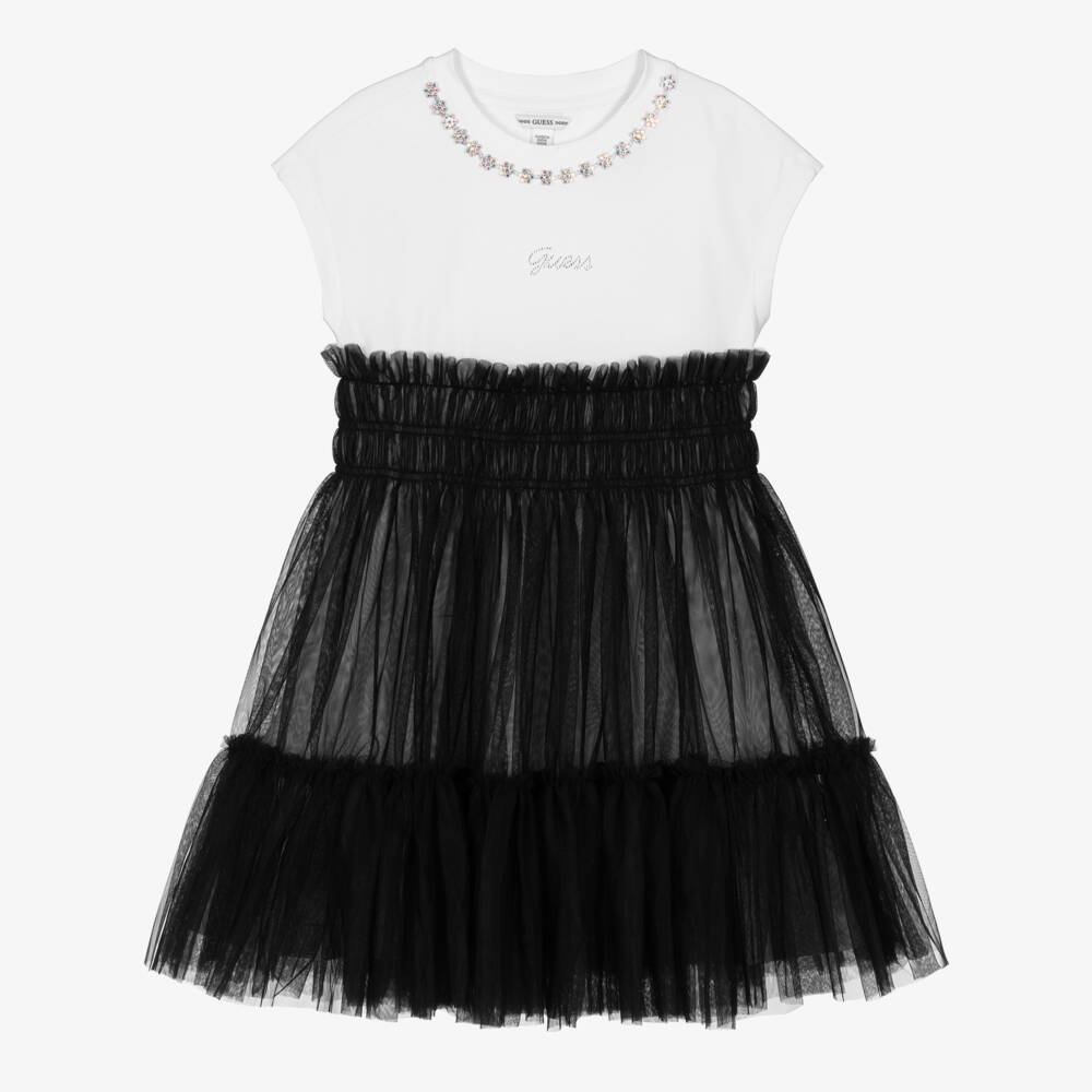 Guess-Black Tulle Logo Dress | Childrensalon Outlet