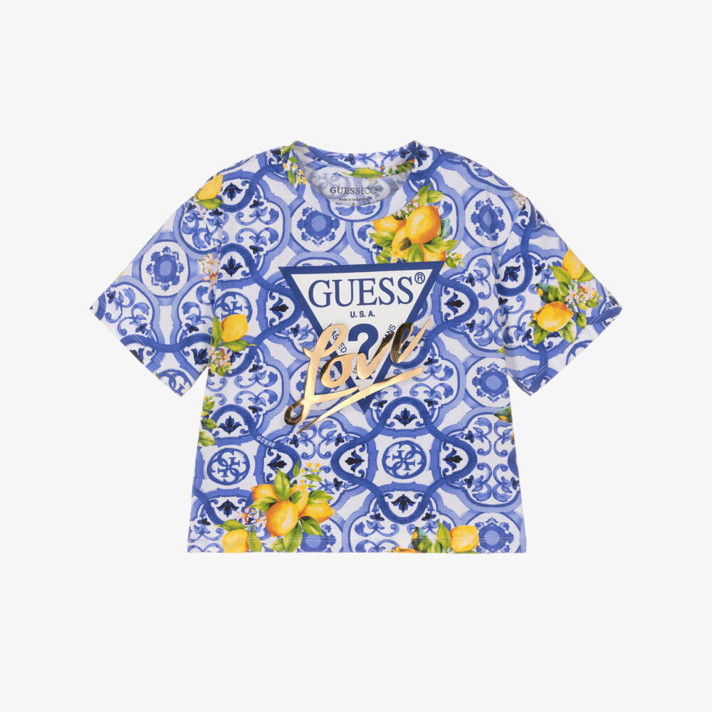 Guess-Синяя блузка с принтом Амальфитанского побережья для девочек | Childrensalon Outlet