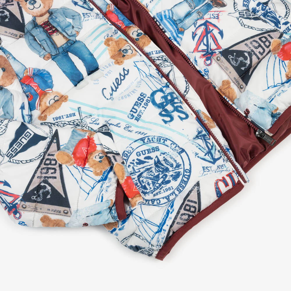 Guess-Blue Bear Print Hooded Puffer Jacket | Childrensalon Outlet
